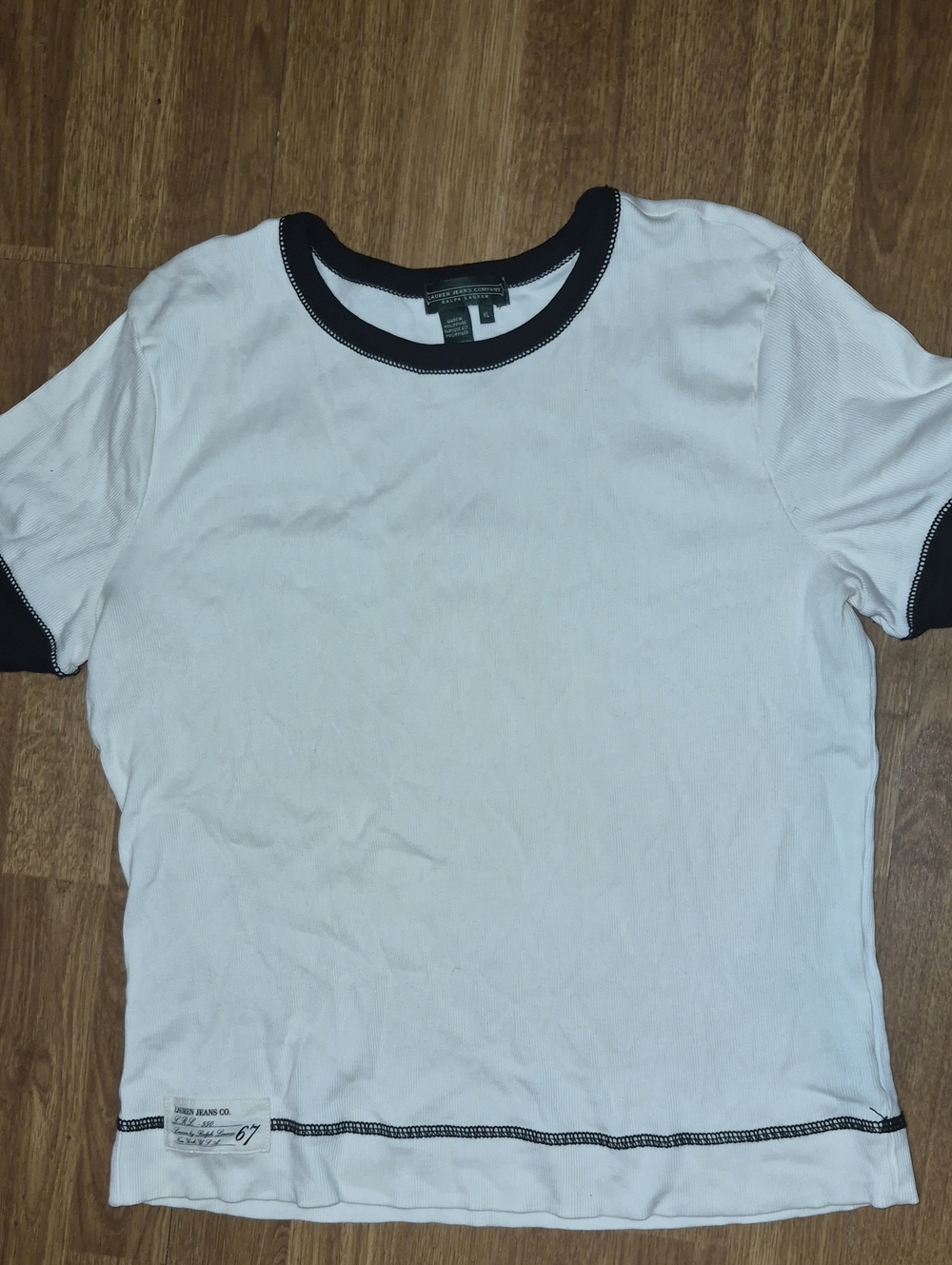 Ralph Lauren White Short-Sleeve Rib Knit Vintage Ringer Tee with Black Trim